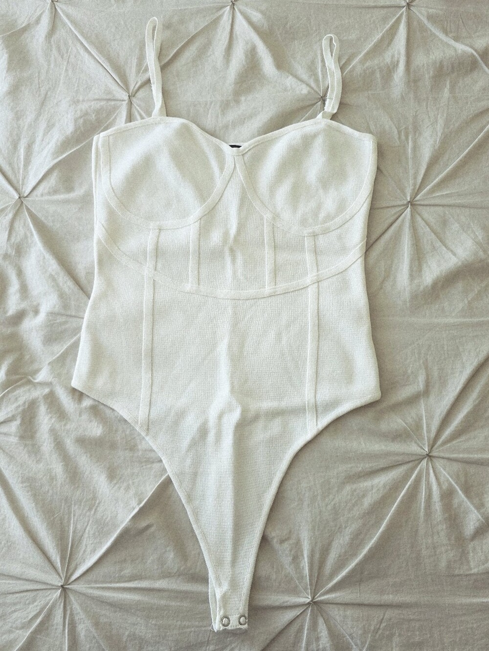 NWT Love Tree Off White Corset Style Ribbed Bodysuit